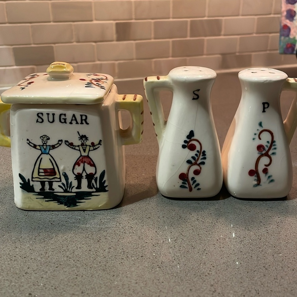 Vintage Japanese Sugar Bowl, Salt & Pepper Shakers